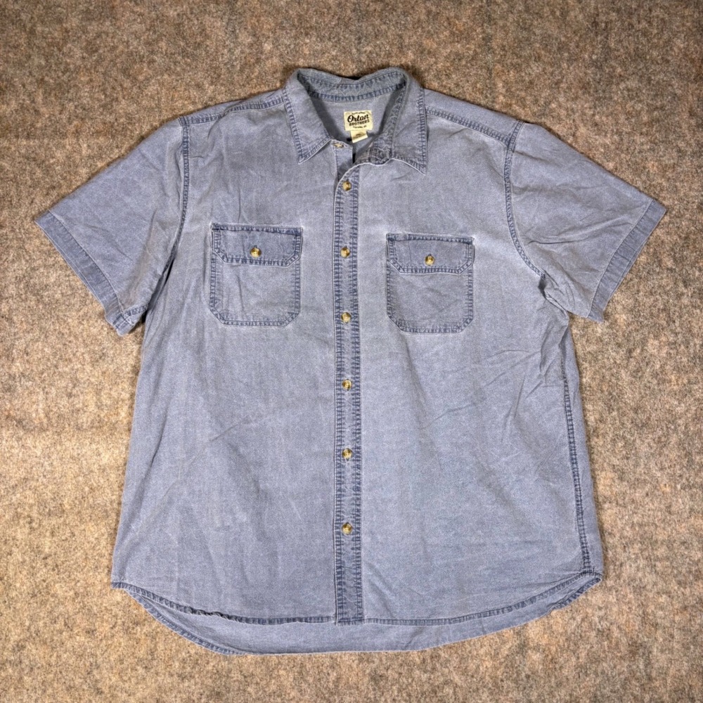 Orton Brothers Men's XL Blue Cotton Chambray Work Shirt Triple Needle Stitch VTG